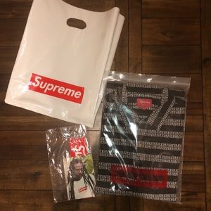 NWT Supreme Button Down Shirt with Stickers & Bag